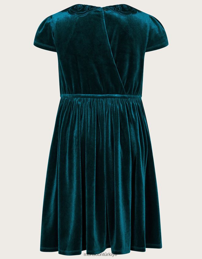 Monsoon kız kadife kelebek yaka elbise JH86BT1653 Giyim yeşil