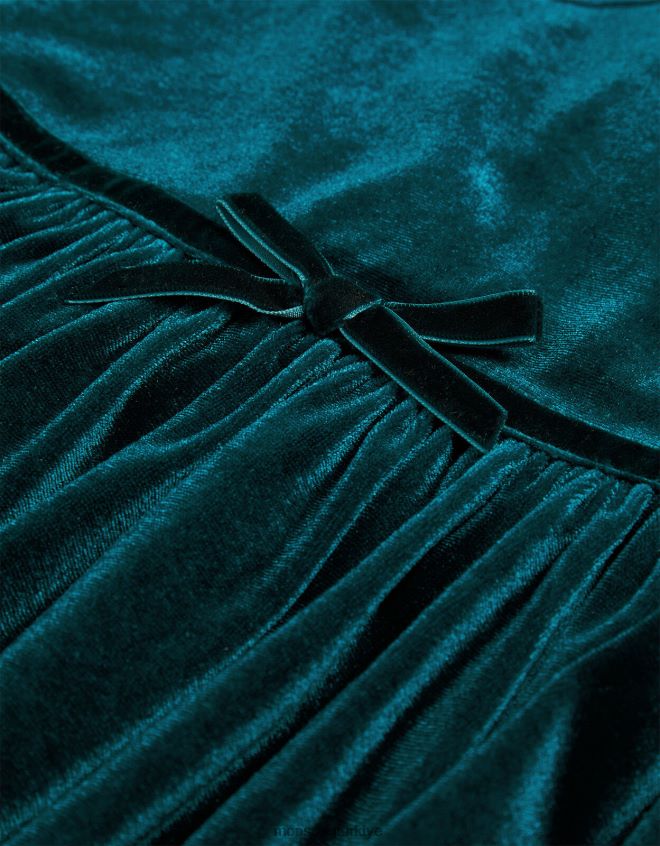 Monsoon kız kadife kelebek yaka elbise JH86BT1653 Giyim yeşil