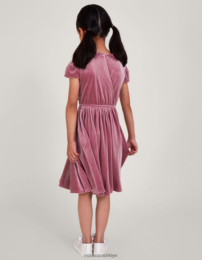 Monsoon kız kadife kelebek yaka elbise JH86BT1680 Giyim pembe (koyu pembe)