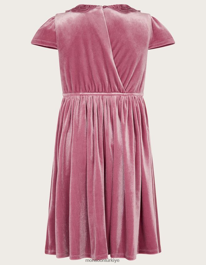 Monsoon kız kadife kelebek yaka elbise JH86BT1680 Giyim pembe (koyu pembe)