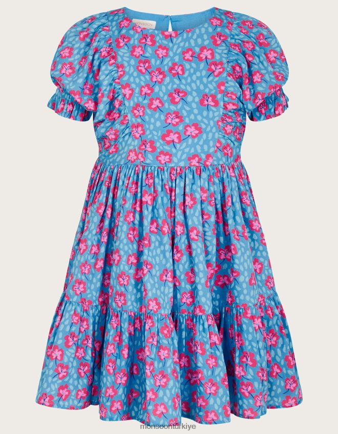 Monsoon kız kiraz çiçeği desenli elbise JH86BT1918 Giyim mavi
