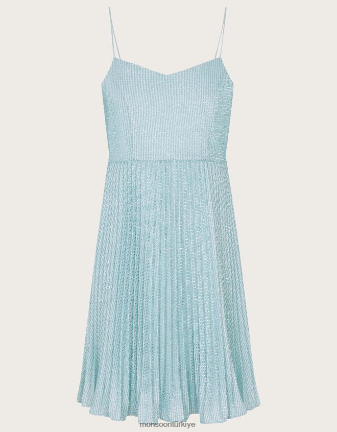 Monsoon kız ışıltılı pileli askılı balo elbisesi JH86BT1666 Giyim mavi