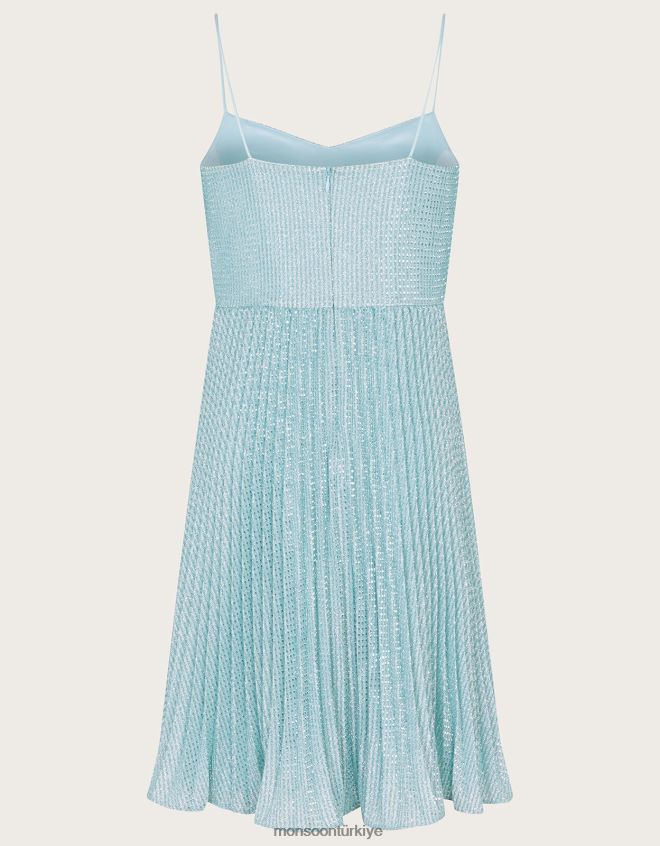 Monsoon kız ışıltılı pileli askılı balo elbisesi JH86BT1666 Giyim mavi