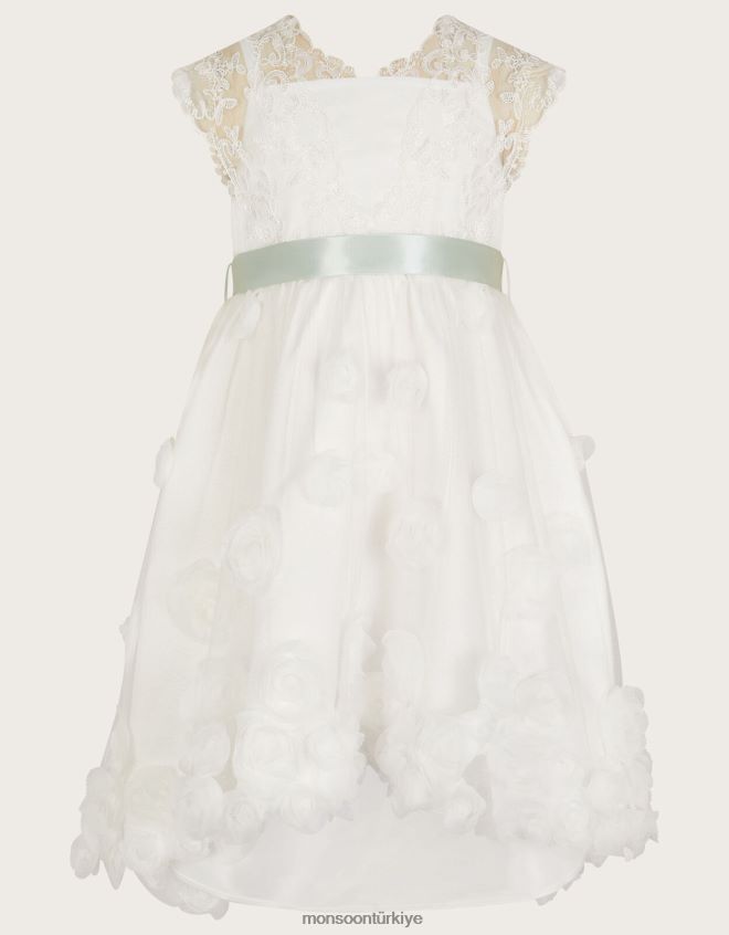 Monsoon kız margot dantelli 3 boyutlu gül elbise JH86BT2023 Giyim fildişi