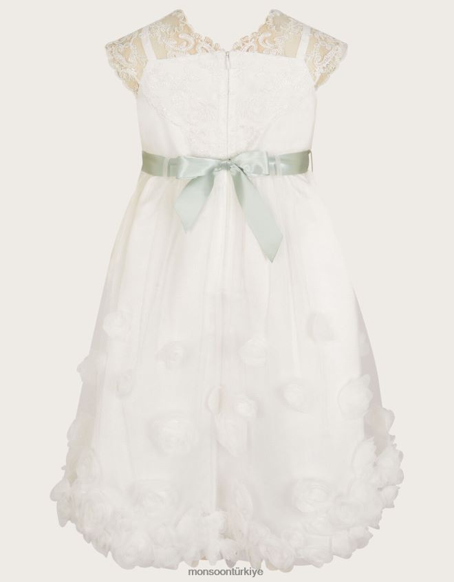 Monsoon kız margot dantelli 3 boyutlu gül elbise JH86BT2023 Giyim fildişi