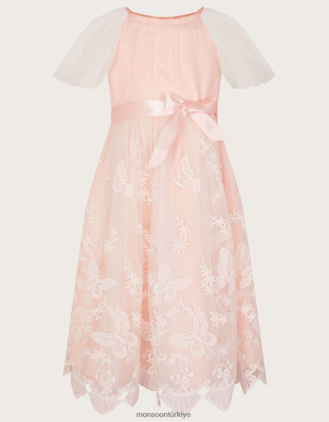 Monsoon kız mayıs kelebek dantelli bordür elbise JH86BT1813 Giyim pembe (soluk pembe)