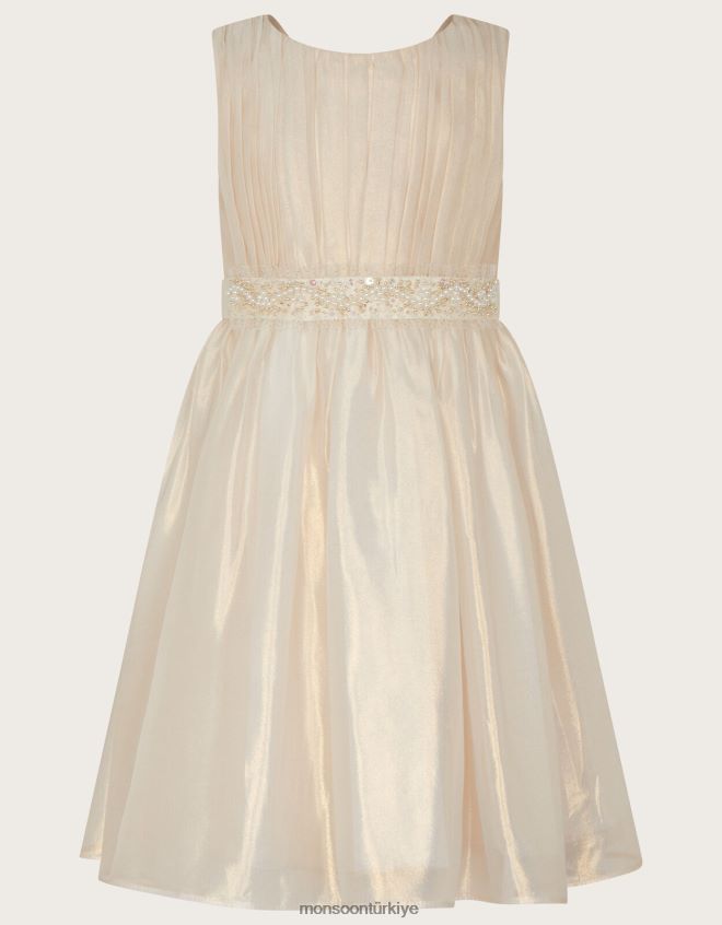 Monsoon kız merak diyarı ışıltılı organze boncuklu kemerli elbise JH86BT1861 Giyim doğal (şampanya)