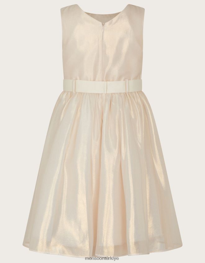 Monsoon kız merak diyarı ışıltılı organze boncuklu kemerli elbise JH86BT1861 Giyim doğal (şampanya)