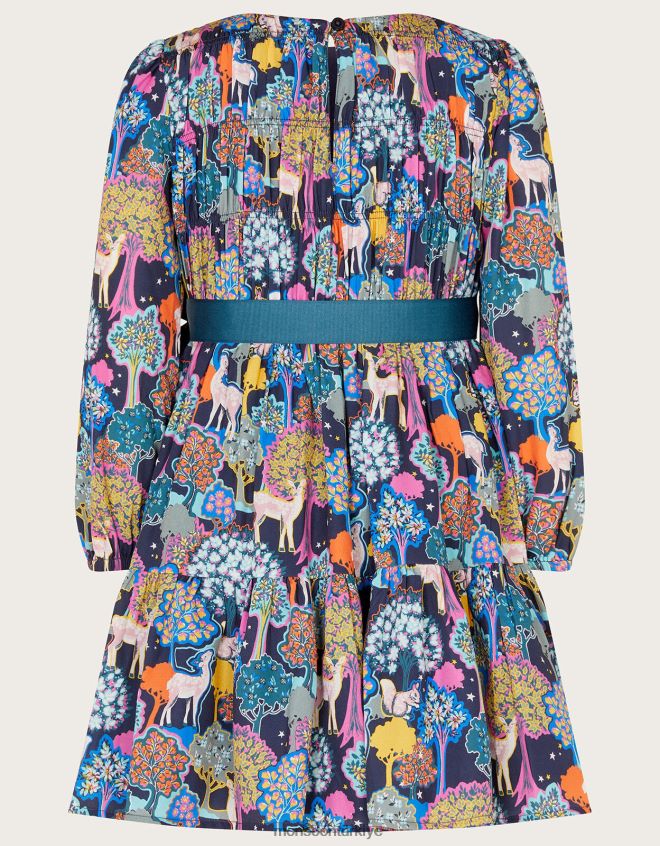 Monsoon kız ormanlık baskı elbise JH86BT1759 Giyim mavi