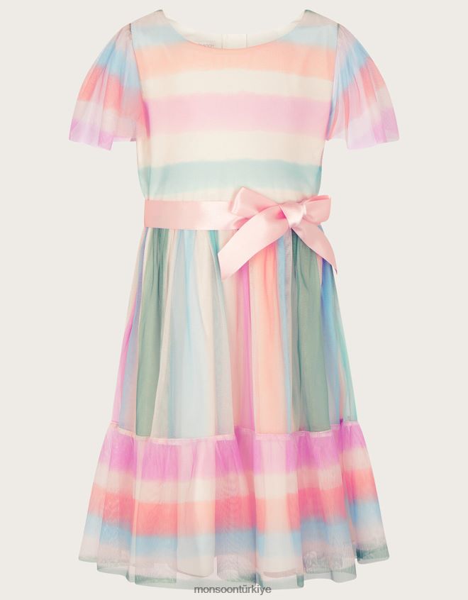 Monsoon kız pippa çizgili tül elbise JH86BT1815 Giyim çok