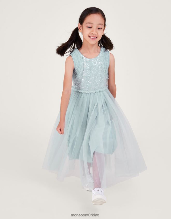 Monsoon kız priscilla pullu fırfırlı elbise JH86BT1671 Giyim mavi