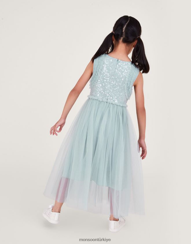 Monsoon kız priscilla pullu fırfırlı elbise JH86BT1671 Giyim mavi