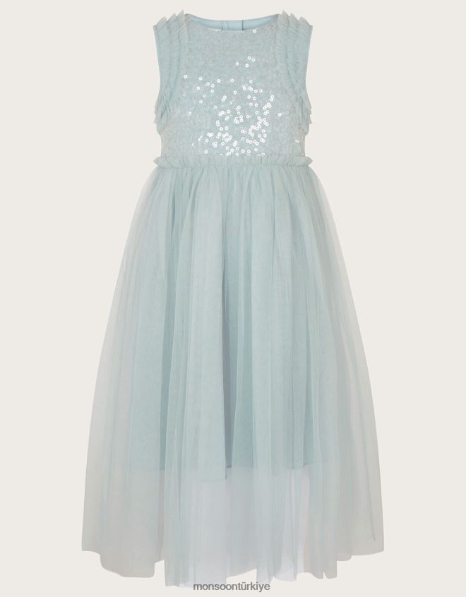 Monsoon kız priscilla pullu fırfırlı elbise JH86BT1671 Giyim mavi