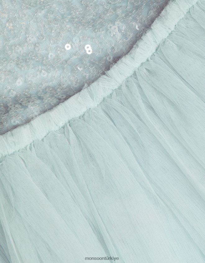 Monsoon kız priscilla pullu fırfırlı elbise JH86BT1671 Giyim mavi