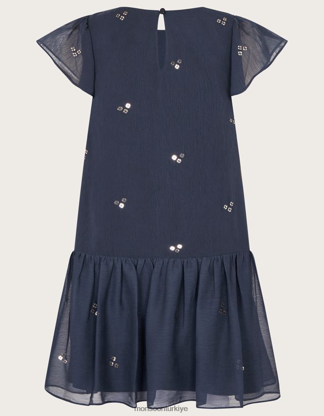 Monsoon kız pullu şifon parti elbisesi JH86BT1733 Giyim Mavi Donanma)