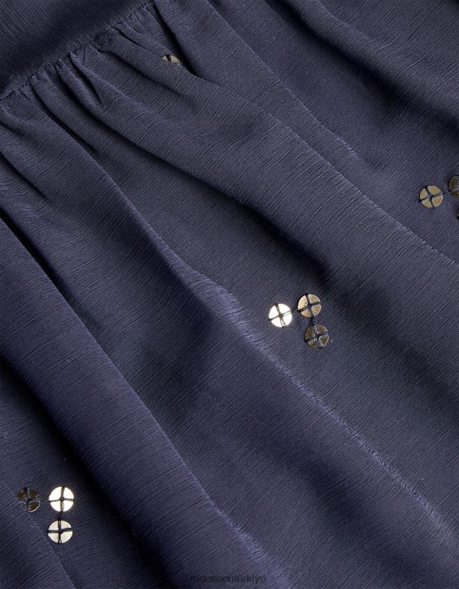 Monsoon kız pullu şifon parti elbisesi JH86BT1733 Giyim Mavi Donanma)