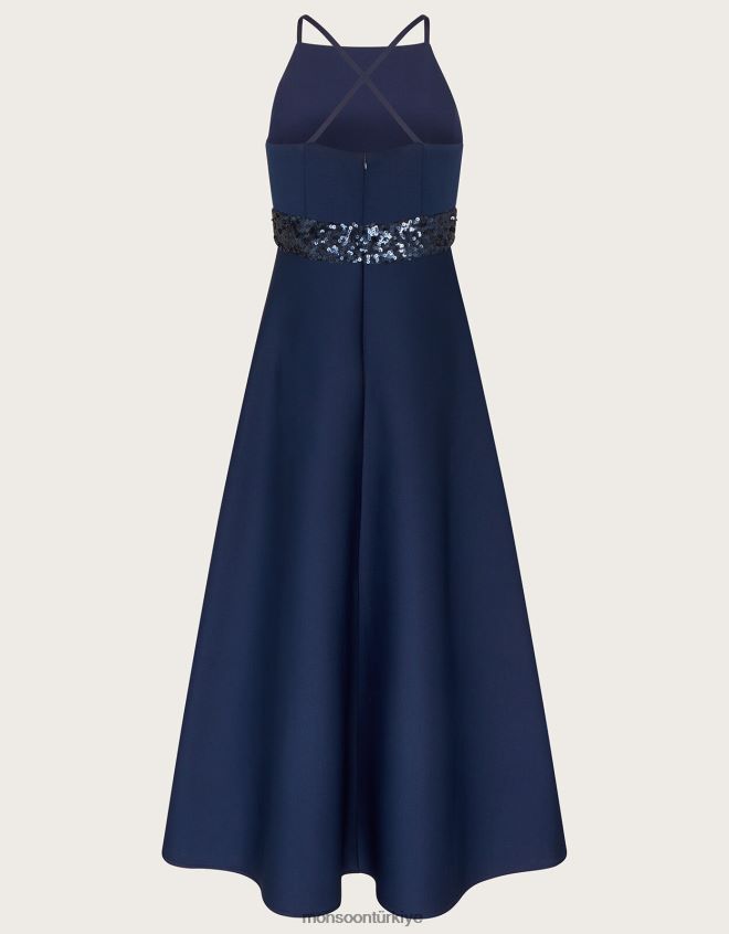 Monsoon kız pullu tüplü balo elbisesi JH86BT1681 Giyim Mavi Donanma)