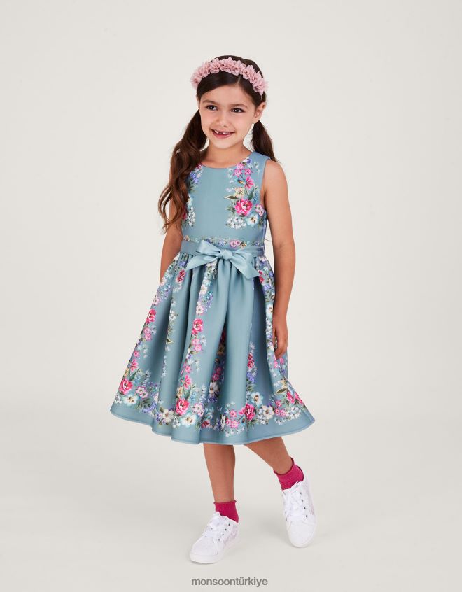 Monsoon kız suzie çiçekli tüplü parti elbisesi JH86BT1748 Giyim yeşil