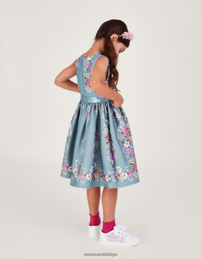 Monsoon kız suzie çiçekli tüplü parti elbisesi JH86BT1748 Giyim yeşil