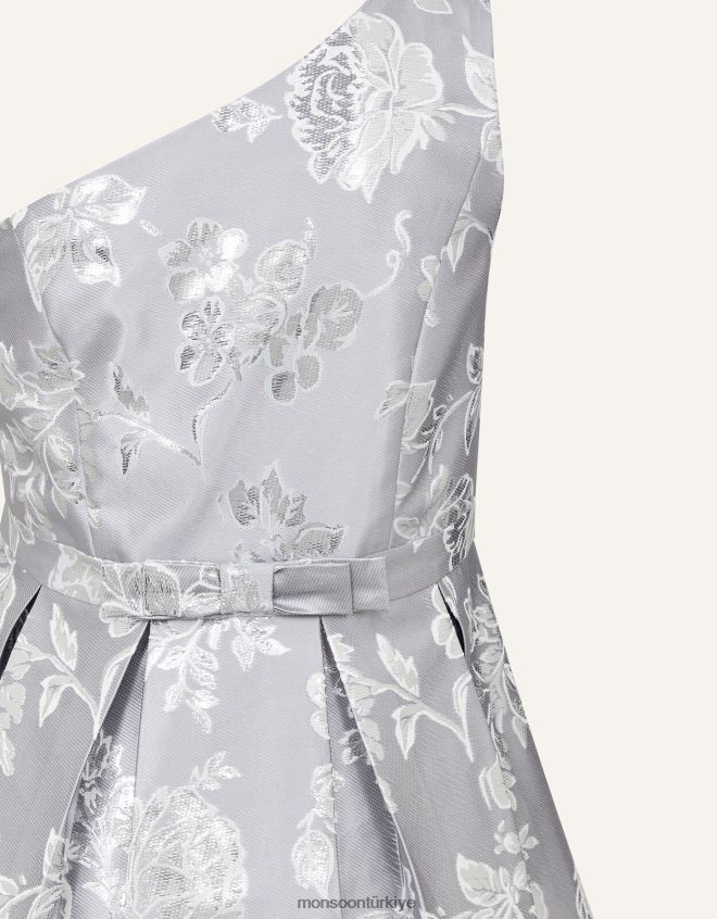 Monsoon kız tek omuz çiçekli jakarlı balo elbisesi JH86BT2044 Giyim gümüş