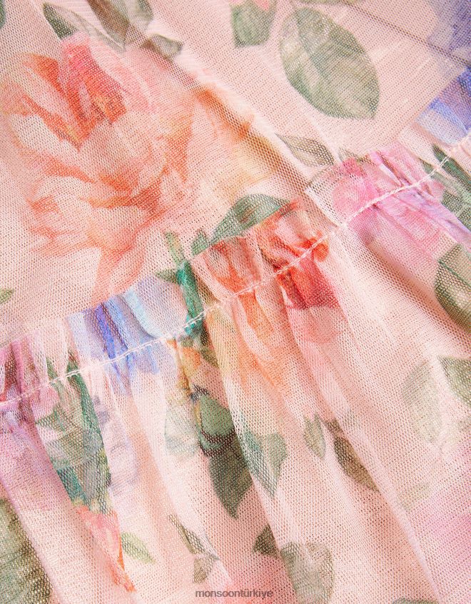 Monsoon kız vintage çiçek ışıltılı örgü elbise JH86BT1584 Giyim pembe (soluk pembe)