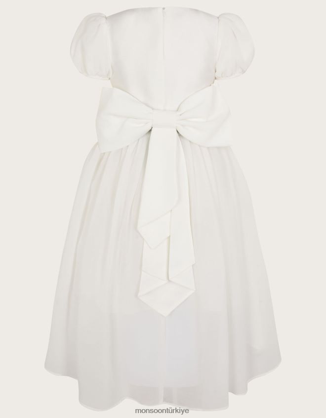 Monsoon kız yüksek alçak fiyonklu nedime elbisesini beslemek JH86BT1919 Giyim fildişi