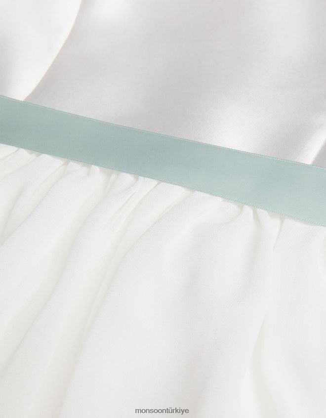 Monsoon kız yüksek alçak fiyonklu nedime elbisesini beslemek JH86BT1919 Giyim fildişi