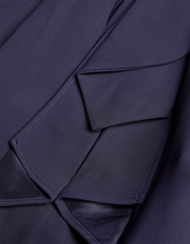 Monsoon kız yüksek alçak fiyonklu nedime elbisesini beslemek JH86BT2011 Giyim Mavi Donanma)