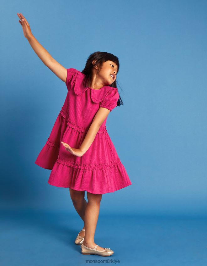 Monsoon kız yakası fırfır detaylı elbise JH86BT1757 Giyim pembe (parlak pembe)