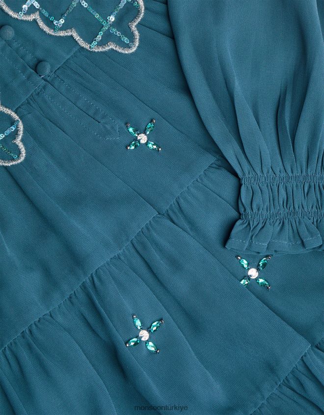 Monsoon kız yakası işlemeli elbise JH86BT1756 Giyim turkuaz