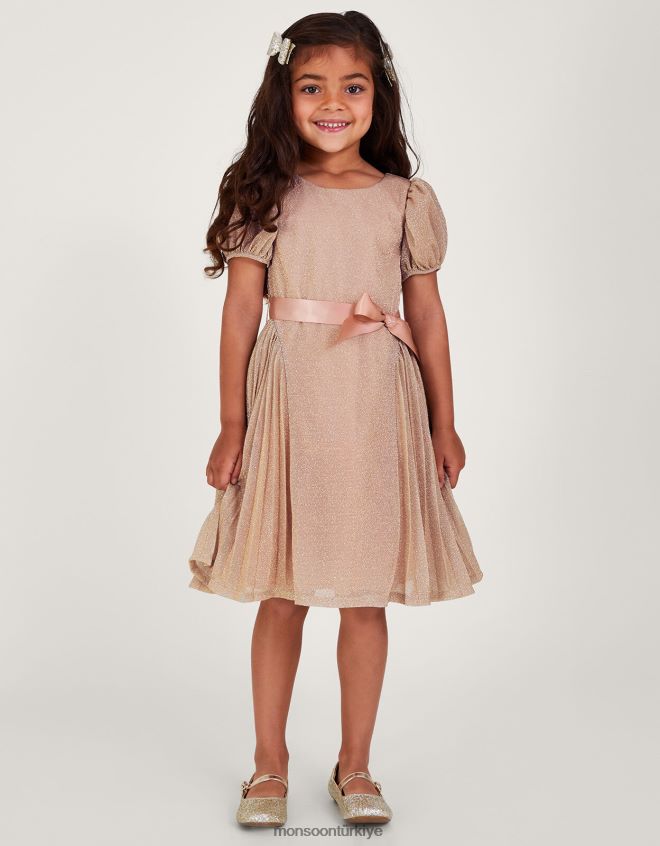 Monsoon kız yaldızlı gül pilili parti elbisesi JH86BT1769 Giyim pembe
