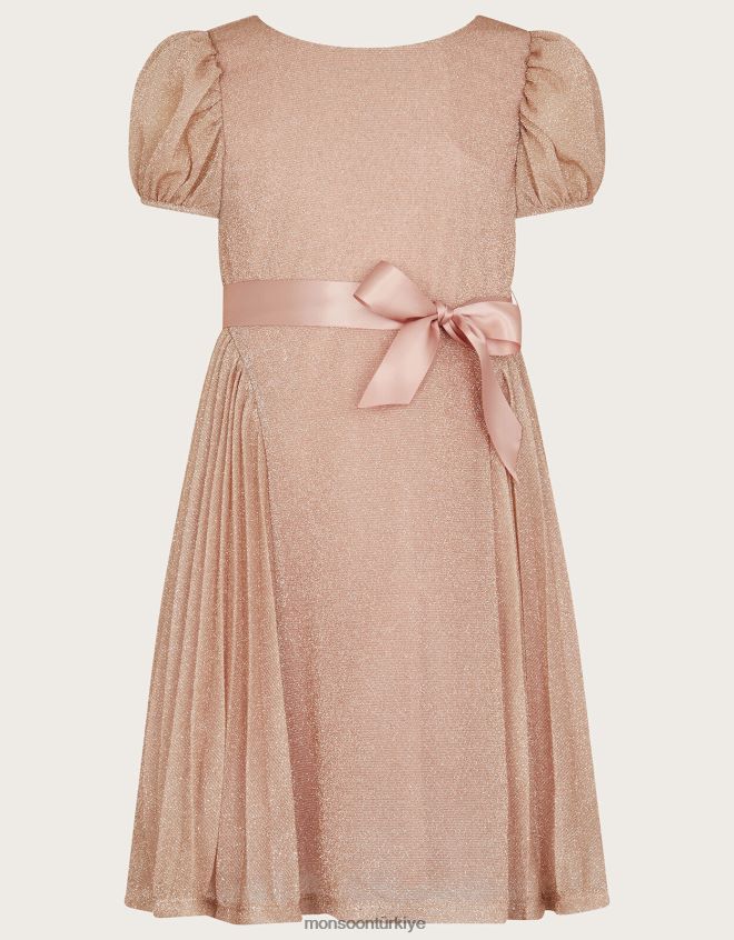 Monsoon kız yaldızlı gül pilili parti elbisesi JH86BT1769 Giyim pembe