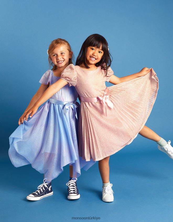 Monsoon kız yaldızlı gül pilili parti elbisesi JH86BT1769 Giyim pembe