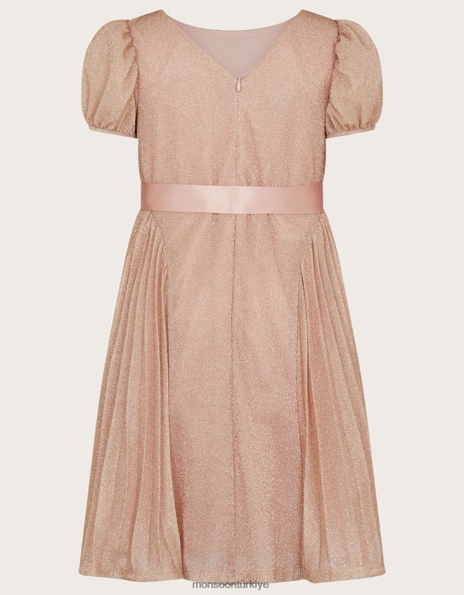 Monsoon kız yaldızlı gül pilili parti elbisesi JH86BT1769 Giyim pembe