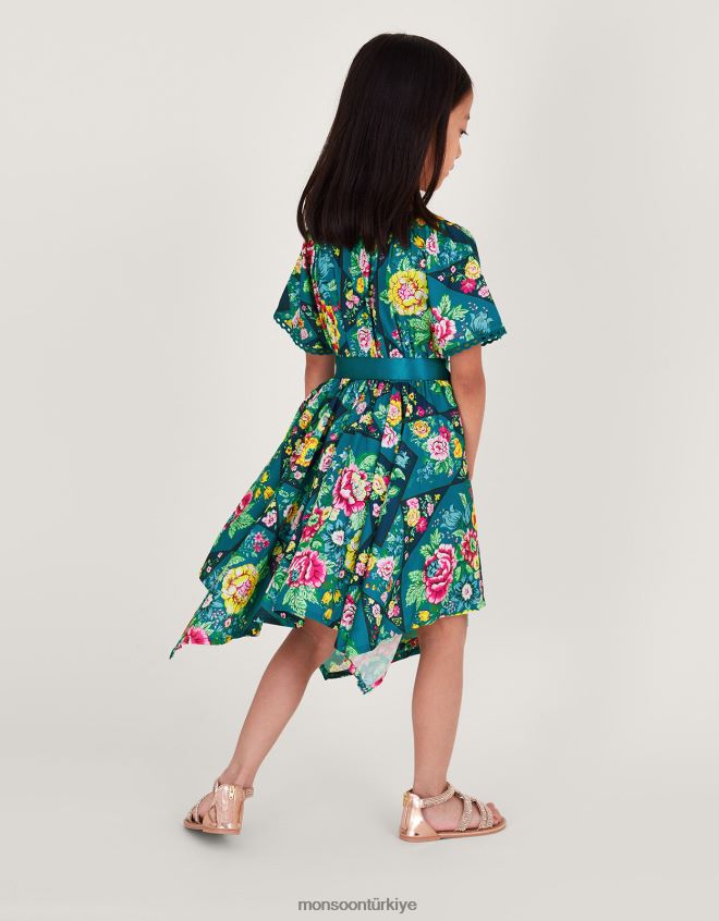 Monsoon kız yama işi desenli mendilli etekli elbise JH86BT1770 Giyim turkuaz