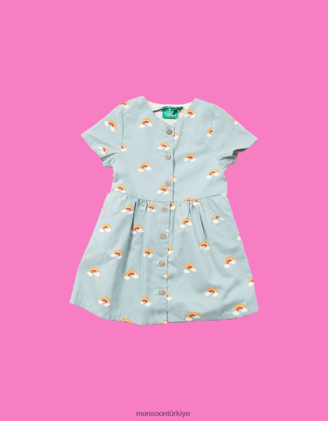 Monsoon çocuklar elbisenin içindeki gökkuşağı düğmesinin üzerinde küçük yeşil radikaller JH86BT1922 Giyim mavi (soluk mavi)