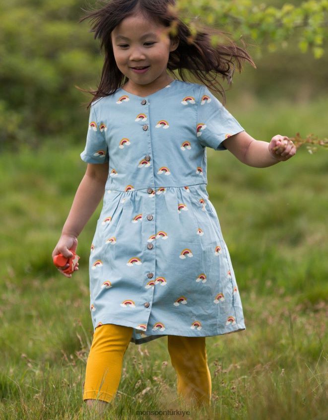 Monsoon çocuklar elbisenin içindeki gökkuşağı düğmesinin üzerinde küçük yeşil radikaller JH86BT1922 Giyim mavi (soluk mavi)