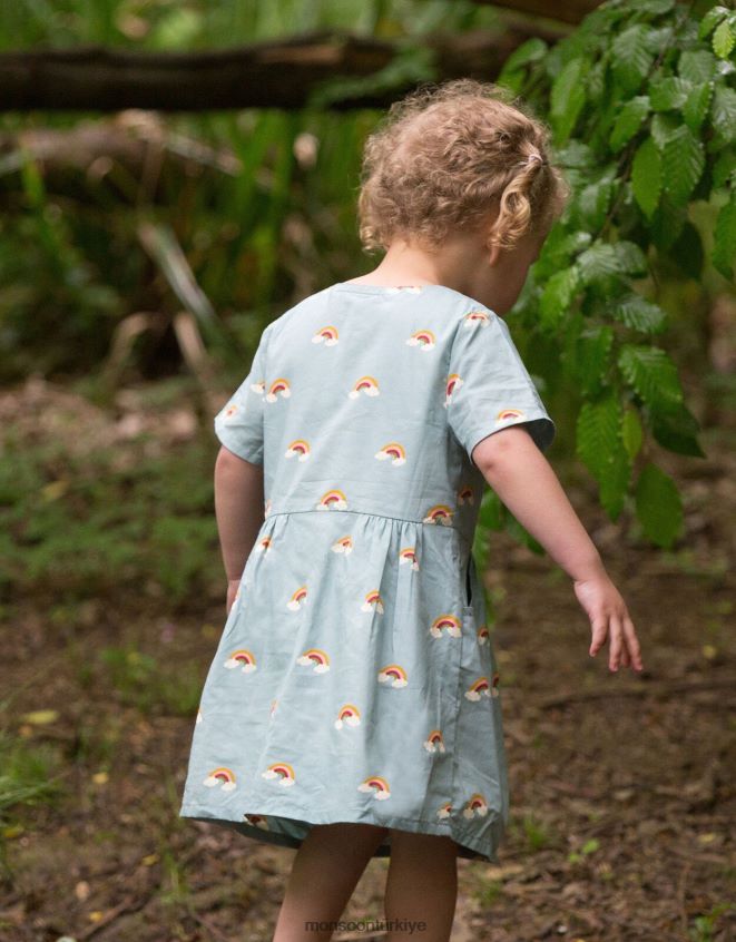 Monsoon çocuklar elbisenin içindeki gökkuşağı düğmesinin üzerinde küçük yeşil radikaller JH86BT1922 Giyim mavi (soluk mavi)