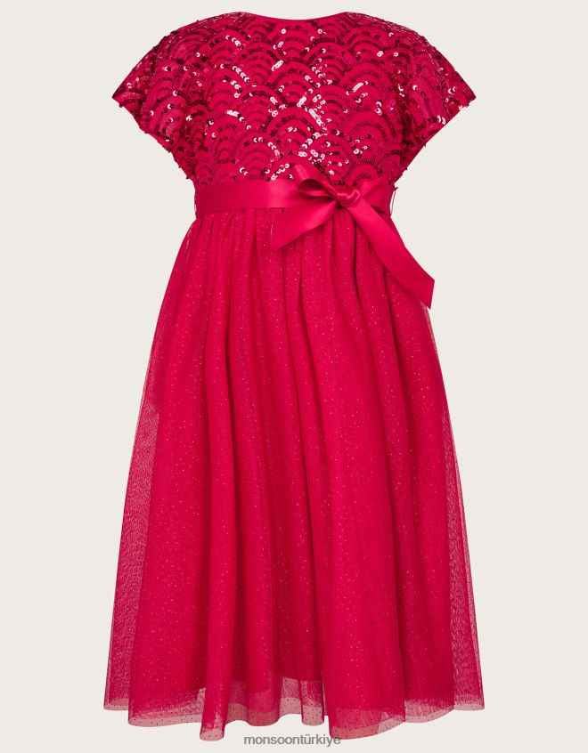Monsoon çocuklar gerçek pelerin kollu art deco pullu elbise JH86BT2773 Giyim kırmızı