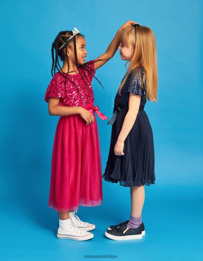 Monsoon çocuklar gerçek pelerin kollu art deco pullu elbise JH86BT2773 Giyim kırmızı