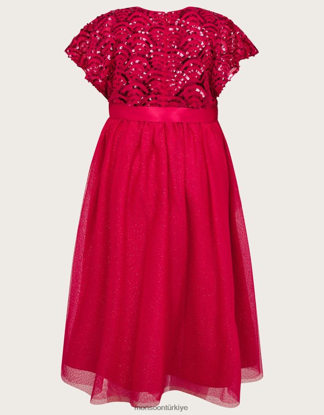 Monsoon çocuklar gerçek pelerin kollu art deco pullu elbise JH86BT2773 Giyim kırmızı