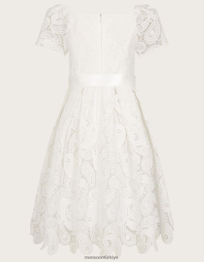 Monsoon çocuklar gipür dantel kare yaka elbise JH86BT2766 Giyim fildişi