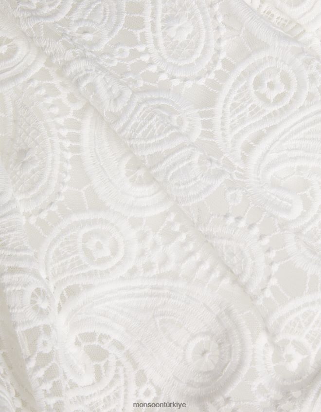 Monsoon çocuklar gipür dantel kare yaka elbise JH86BT2766 Giyim fildişi