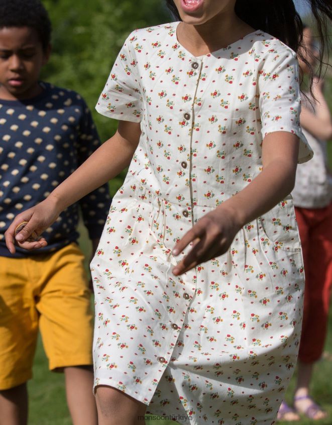 Monsoon çocuklar küçük yeşil radikaller bahar çiçekleri elbisenin düğmesi JH86BT1982 Giyim çok