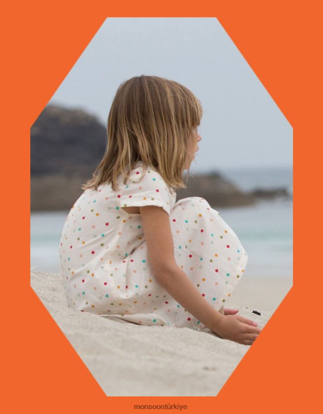 Monsoon çocuklar küçük yeşil radikaller gökkuşağı lekeleri büzgülü elbise JH86BT2004 Giyim beyaz