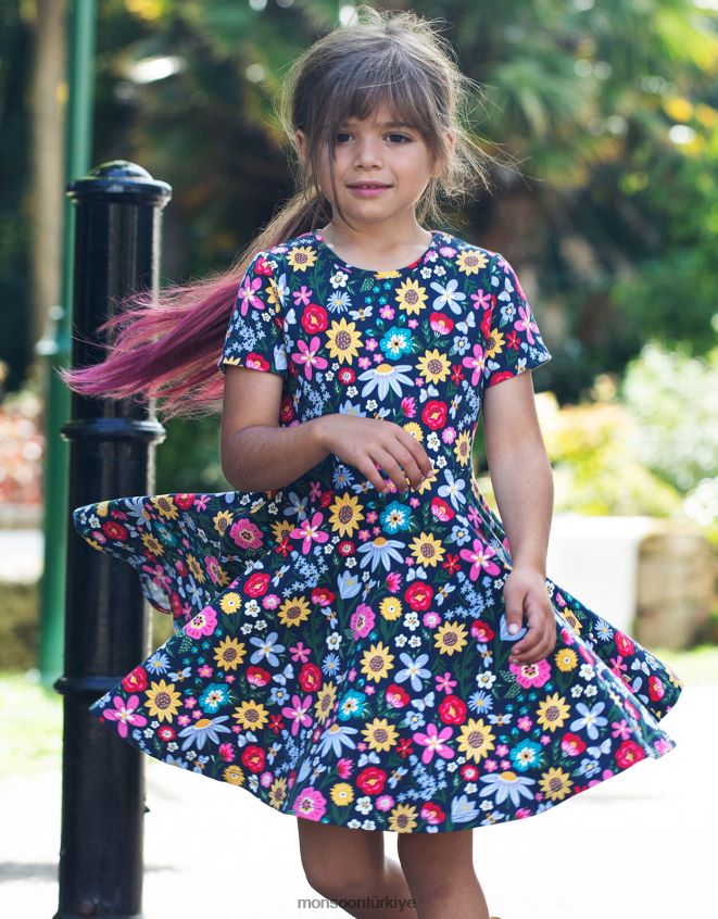 Monsoon çocuklar meyveli bahar patenci elbisesi JH86BT1992 Giyim Mavi Donanma)