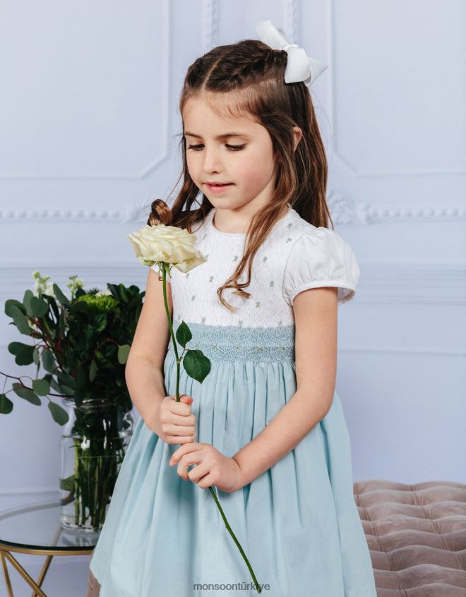 Monsoon çocuklar paça gül el büzgülü elbise JH86BT1980 Giyim mavi