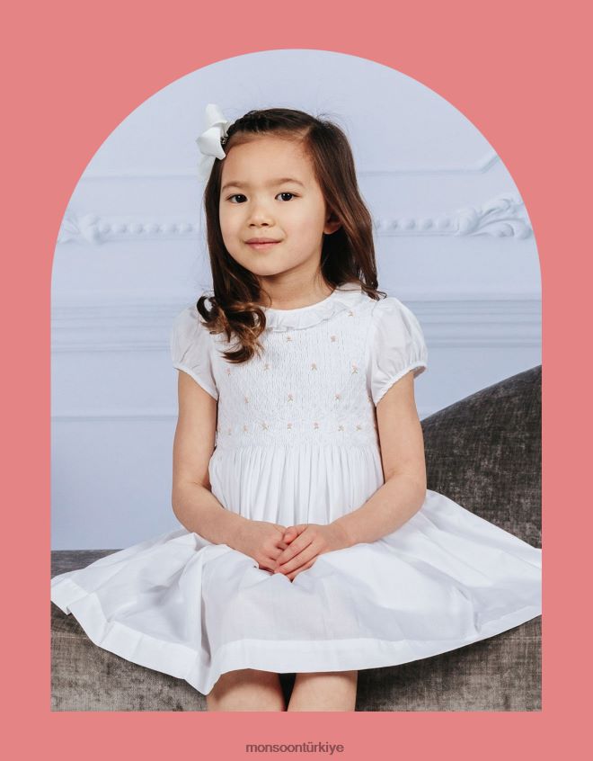 Monsoon çocuklar paça söğüt gülü el büzgülü elbise JH86BT1938 Giyim beyaz