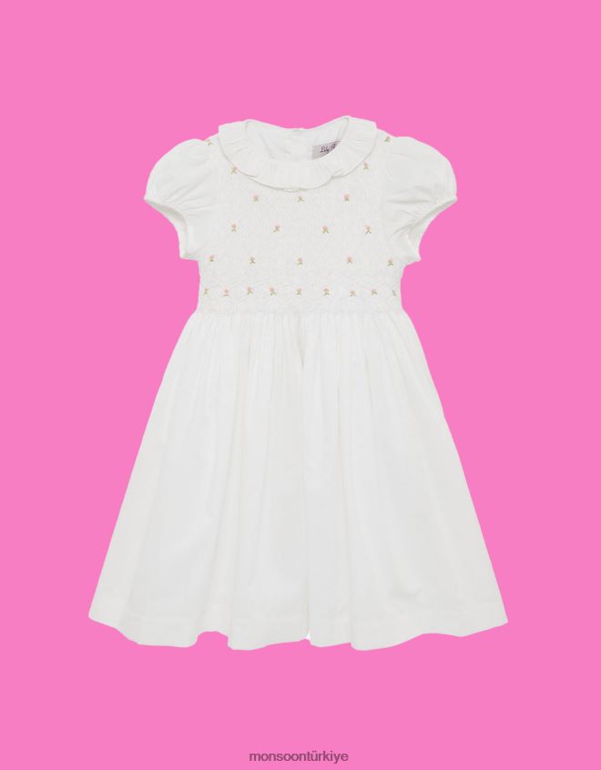 Monsoon çocuklar paça söğüt gülü el büzgülü elbise JH86BT1938 Giyim beyaz