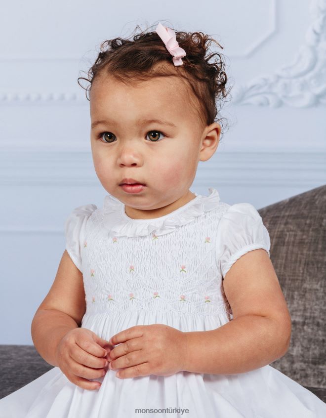 Monsoon çocuklar paça söğüt gülü el büzgülü elbise JH86BT1938 Giyim beyaz